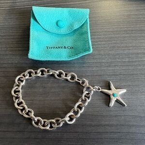 Tiffany & Co. Sterling Silver Starfish Charm Bracelet w/ Turquoise Accent | 7.5”